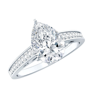 Classic Pear Cut Moissanite Solitaire Engagement Ring With Side Stones