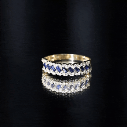Natural Baguette Blue Sapphire Half Eternity Ring with Diamond