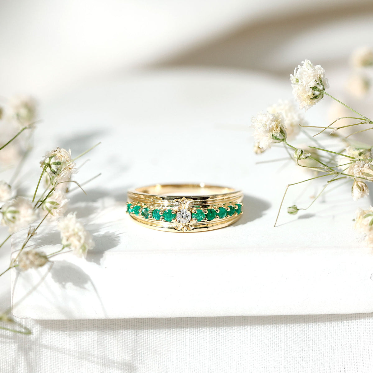 Real Diamond and Emerald Anniversary Ring for Women