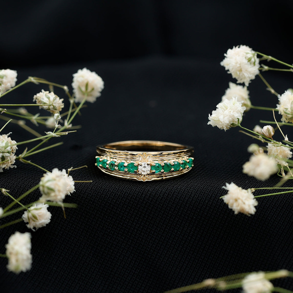 Real Diamond and Emerald Anniversary Ring for Women