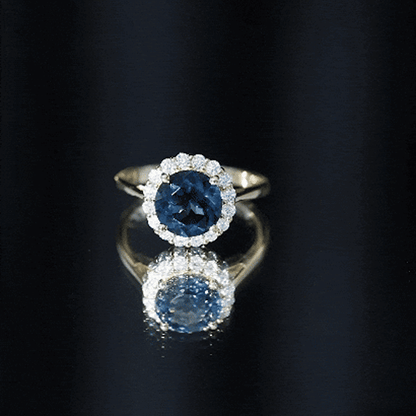 2 Carat Round London Blue Topaz Classic Engagement Ring with Diamond Halo