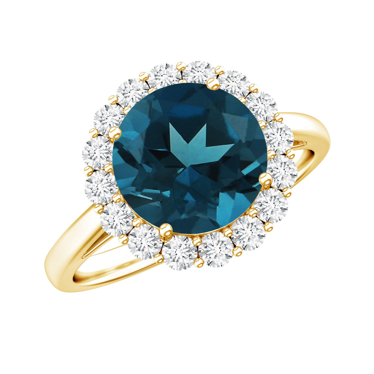 2 Carat Round London Blue Topaz Classic Engagement Ring with Diamond Halo