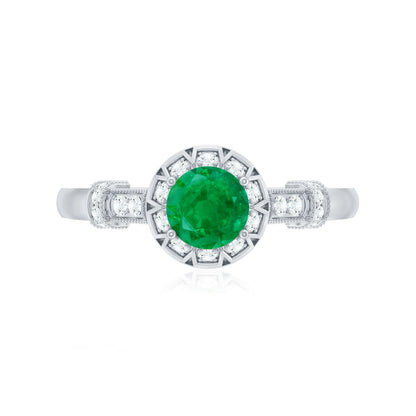 Vintage Inspired Emerald Engagement Ring with Diamond