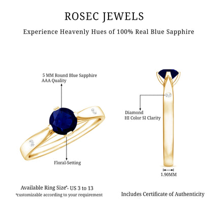 Round Cut Certified Blue Sapphire Promise Ring with Diamond