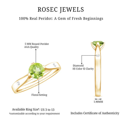 Natural 0.5 Carat Peridot Promise Ring with Diamond