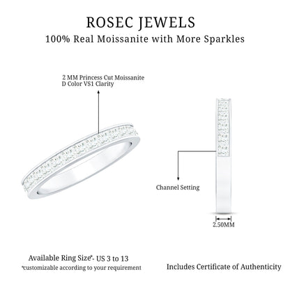 Princess Cut Moissanite Half Eternity Band Ring in Channel Setting
