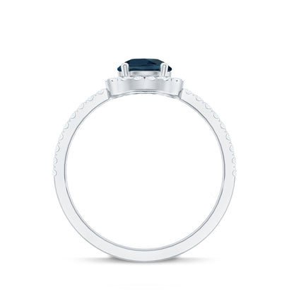 0.7 Carat Pear Shape London Blue Topaz Teardrop Engagement Ring with Diamond Halo