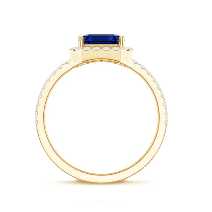 Certified 4.8 Carat Lab Grown Blue Sapphire Asscher Cut Engagement Ring with Diamond Halo