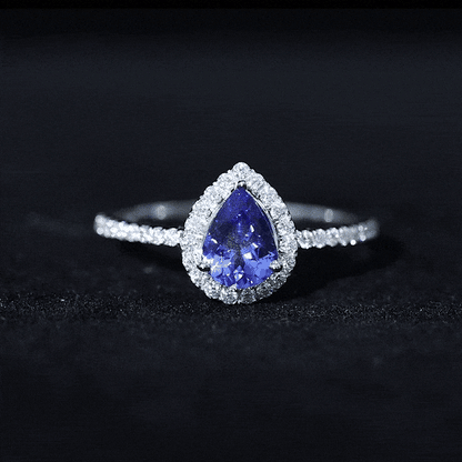 1.35 Carat Tanzanite Classic Engagement Ring with Diamond Halo