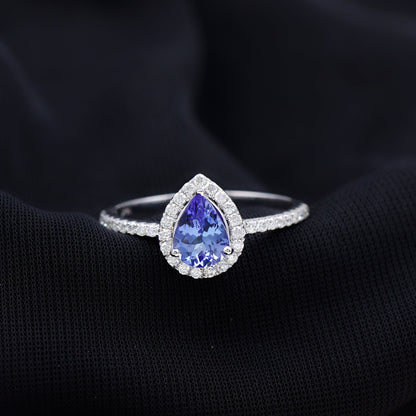 1.35 Carat Tanzanite Classic Engagement Ring with Diamond Halo