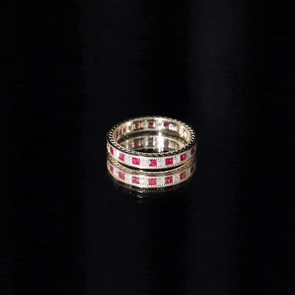 Certified Natural Princess Cut Ruby Eternity Ring with Moissanite
