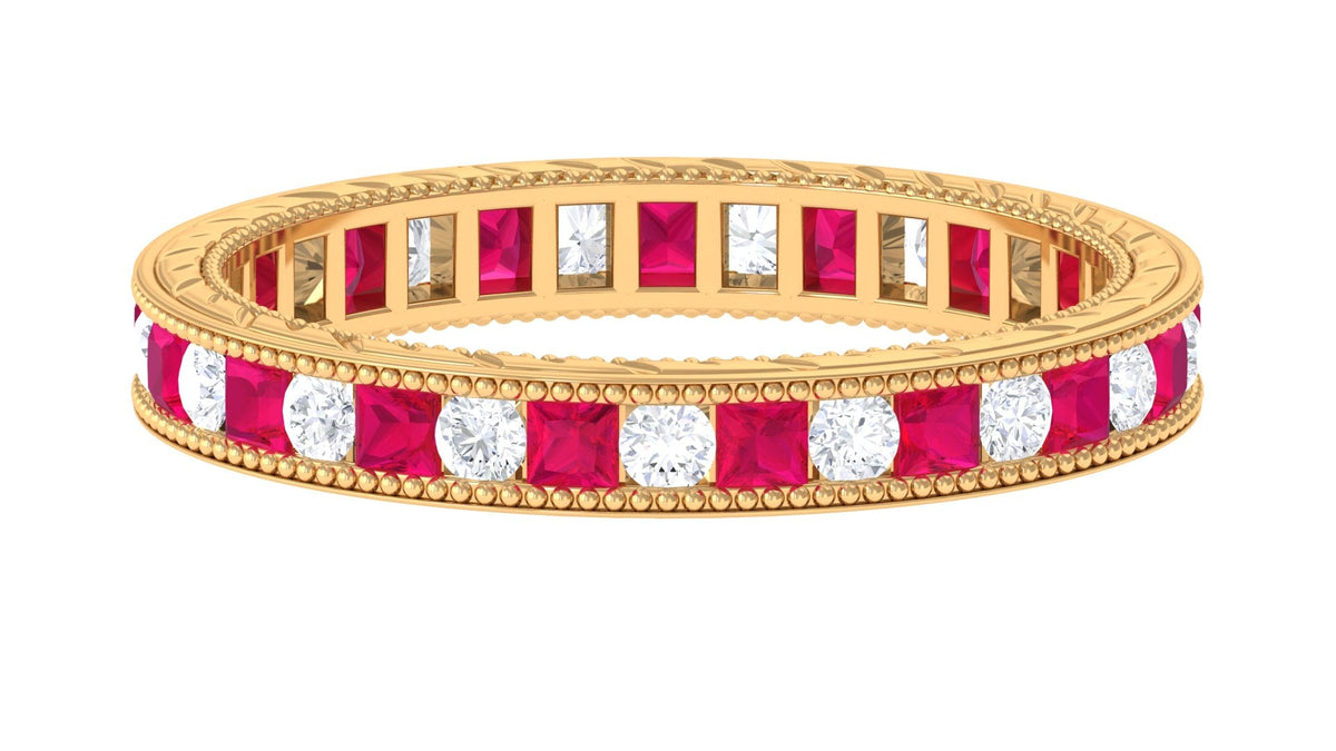 Certified Natural Princess Cut Ruby Eternity Ring with Moissanite
