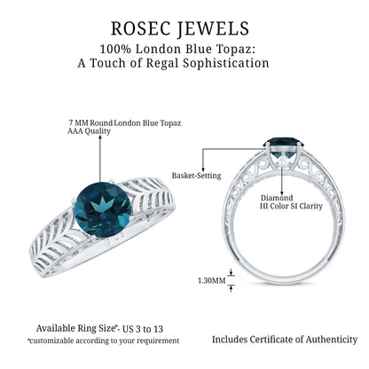 1.3 Carat Round London Blue Topaz Solitaire Engagement Ring with Certificate