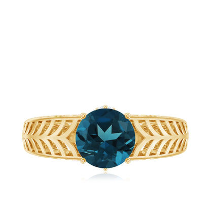 1.3 Carat Round London Blue Topaz Solitaire Engagement Ring with Certificate