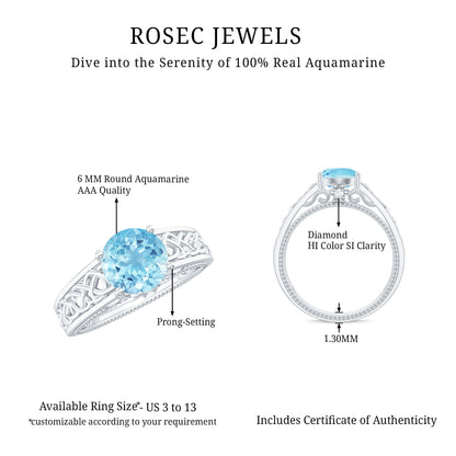 Vintage Looking Aquamarine Engagement Ring with Diamond