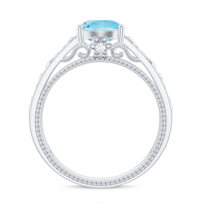 Vintage Looking Aquamarine Engagement Ring with Diamond