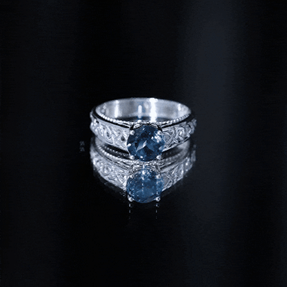 1.35 Carat Round London Blue Topaz Vintage Engagement Ring with Celtic Style Band