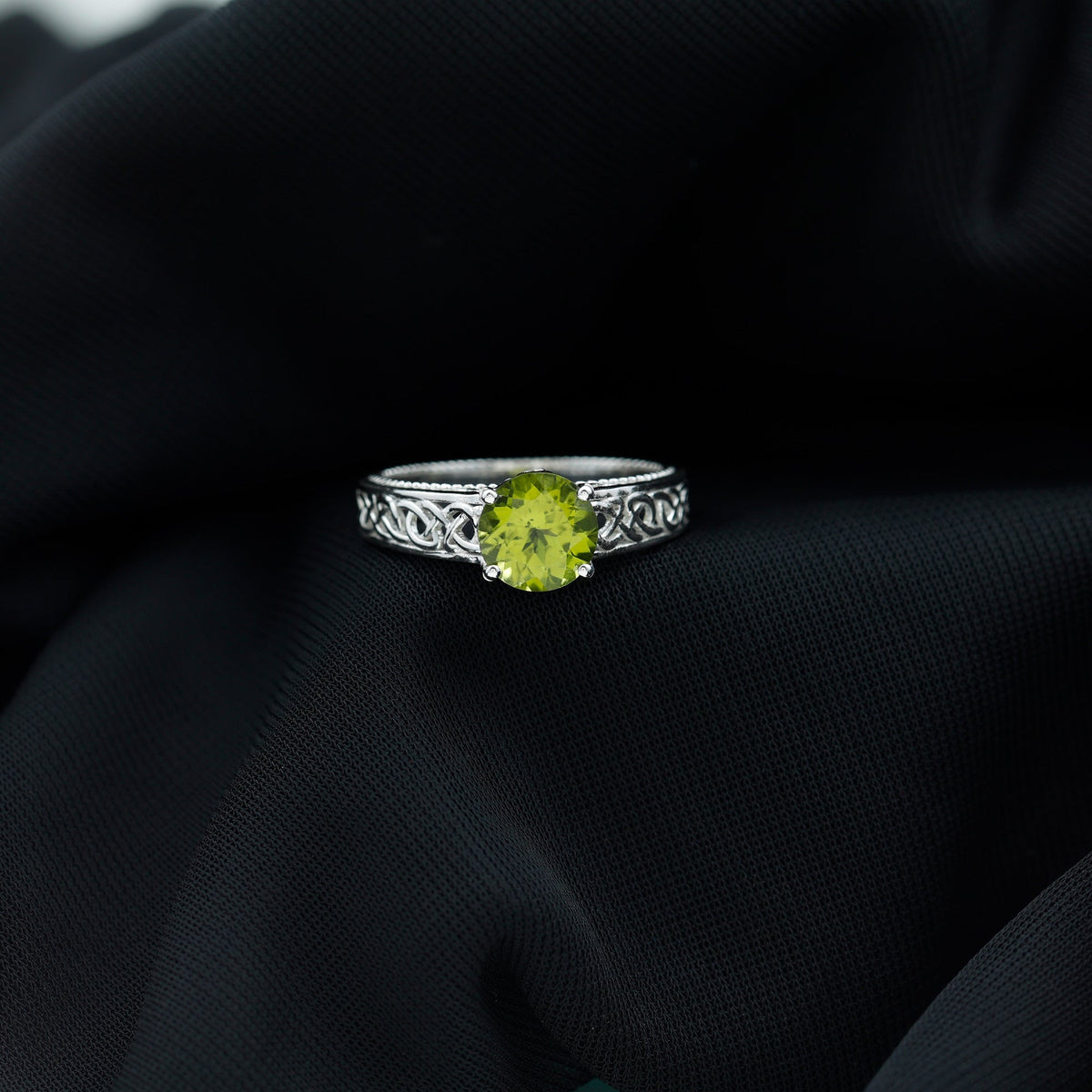 Real 2 Carat Peridot Celtic Knot Engagement Ring with Surprise Diamond