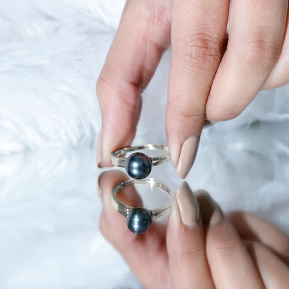 Handpicked Natural Black Pearl Solitaire Engagement Ring With Certificate