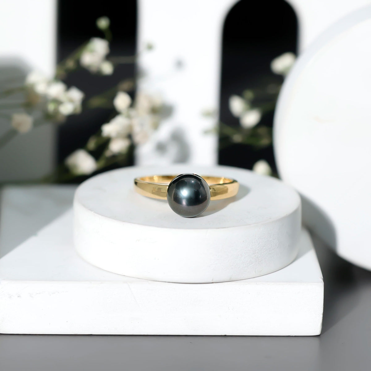 Handpicked Natural Black Pearl Solitaire Engagement Ring With Certificate