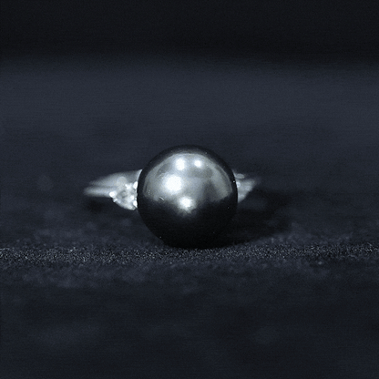 Round Tahitian Pearl Solitaire Engagement Ring with Moissanite