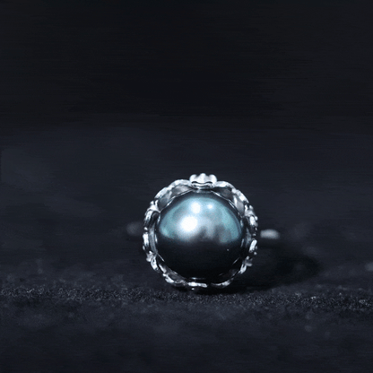8 Carat Solitaire Tahitian Black Pearl Engagement Ring with Floral Setting