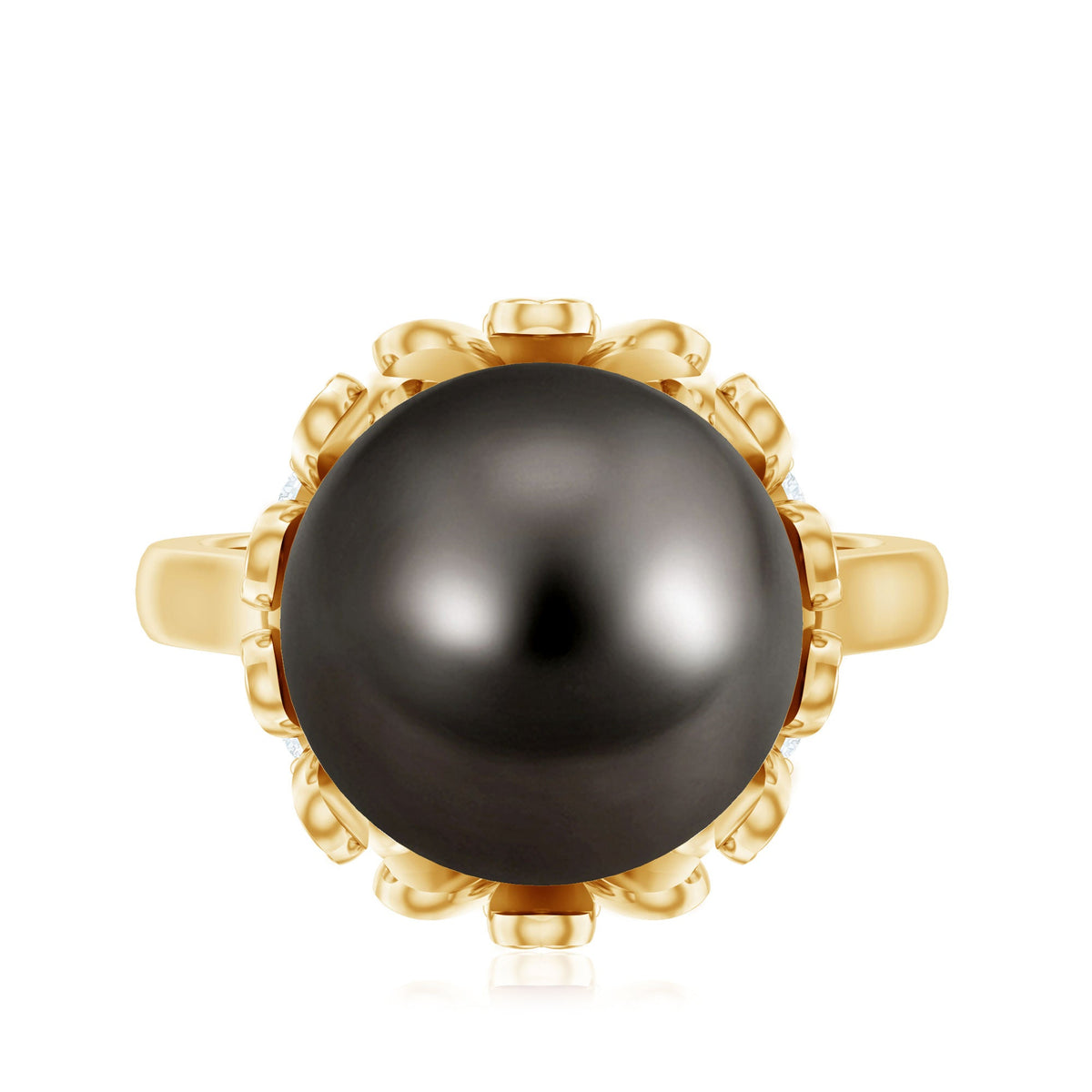 8 Carat Solitaire Tahitian Black Pearl Engagement Ring with Floral Setting