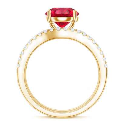 Certified Lab Grown Ruby and Moissanite Wedding Ring Set For Her