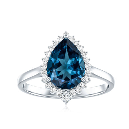 Pear Shaped London Blue Topaz and Diamond Statement Engagement Ring