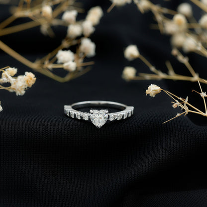 Certified 5 MM Moissanite Heart Engagement Ring with Side Stones