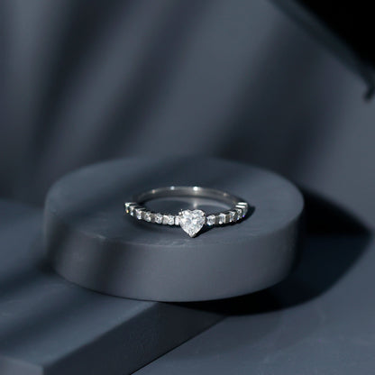 Certified 5 MM Moissanite Heart Engagement Ring with Side Stones
