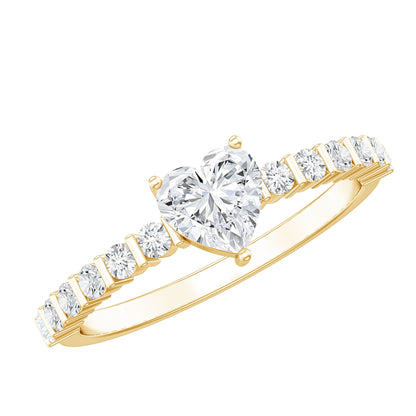 Certified 5 MM Moissanite Heart Engagement Ring with Side Stones