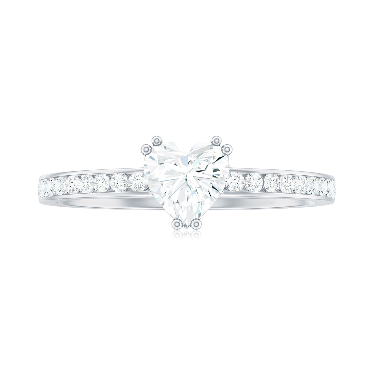 Solitaire Moissanite Heart Promise Ring with Side Stones
