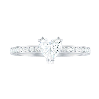 Solitaire Moissanite Heart Promise Ring with Side Stones