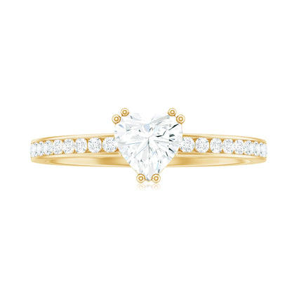 Solitaire Moissanite Heart Promise Ring with Side Stones