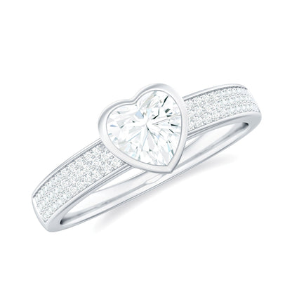 Bezel Set Moissanite Heart Shaped Engagement Ring with Side Stones