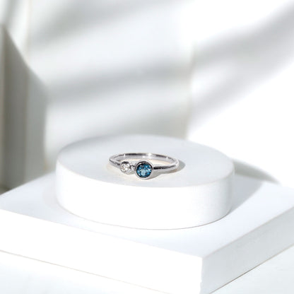 Round London Blue Topaz and Lab Diamond Two Stone Promise Ring For Her