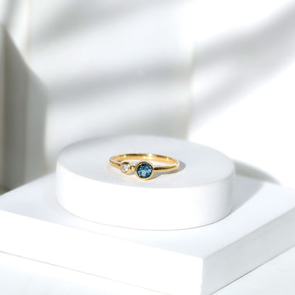 Round London Blue Topaz and Lab Diamond Two Stone Promise Ring For Her