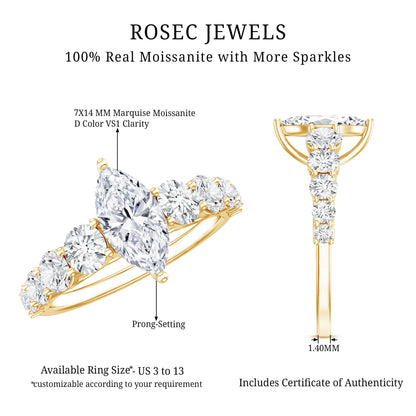 Marquise Cut Moissanite Engagement Ring with Side Stones