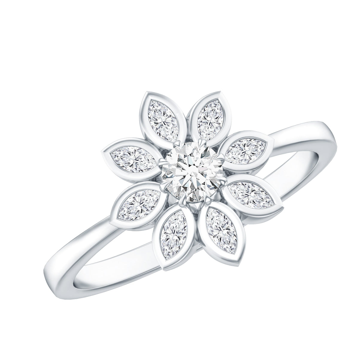 Certified Moissanite Flower Engagement Ring For Her