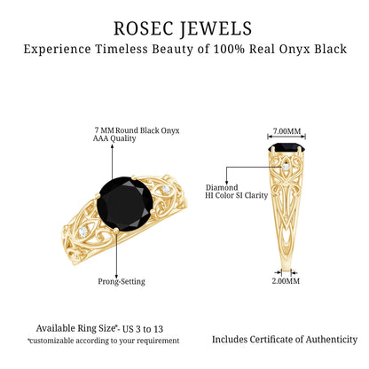 Vintage Inspired Black Onyx Filigree Engagement Ring