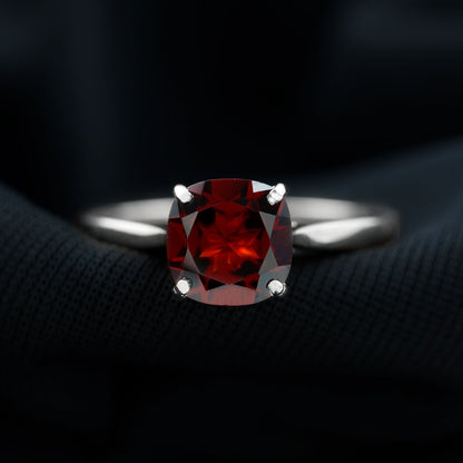 3.2 Carat Natural Garnet Cushion Cut Engagement Ring with Surprise Diamond