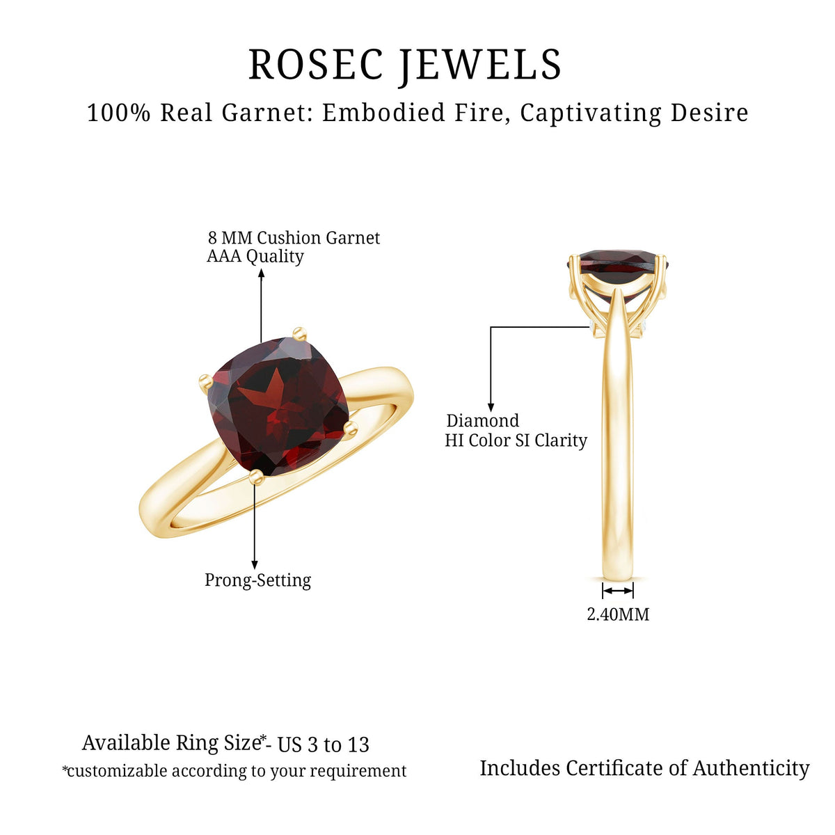 3.2 Carat Natural Garnet Cushion Cut Engagement Ring with Surprise Diamond
