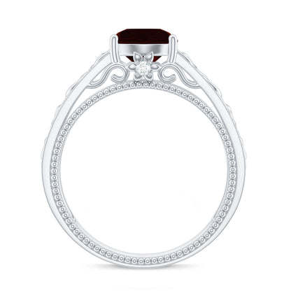 Vintage Style Garnet Diamond Engagement Ring with Celtic Knot