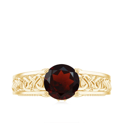 Vintage Style Garnet Diamond Engagement Ring with Celtic Knot