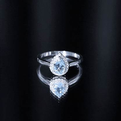 1 Carat Pear Cut Aquamarine Engagement Ring with Diamond Halo