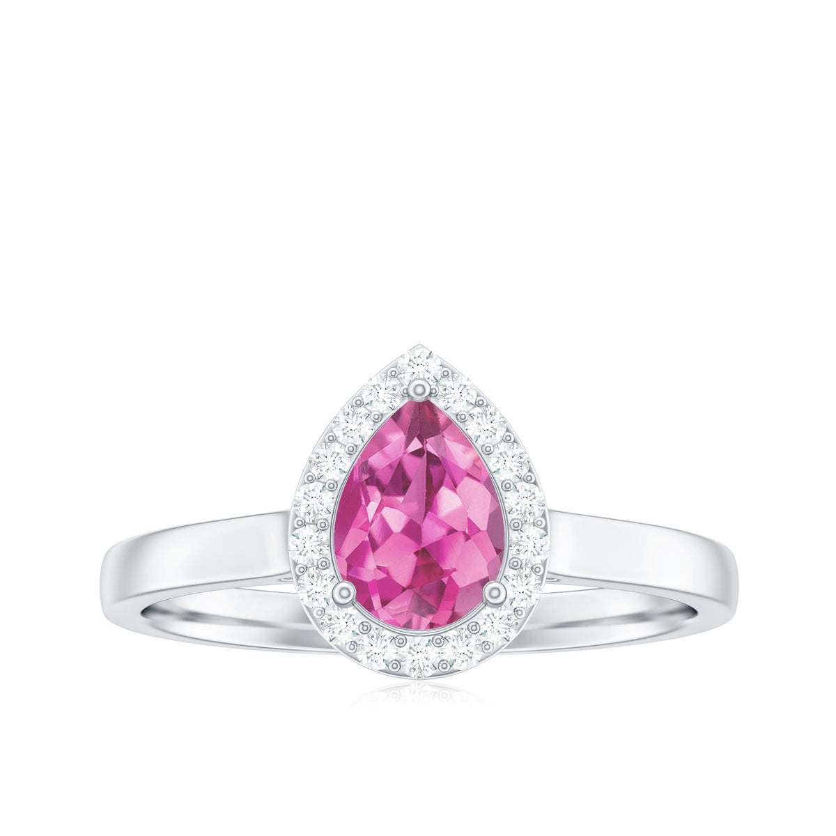 1.6 Carat Pear Shape Pink Tourmaline Ring with Diamond Halo
