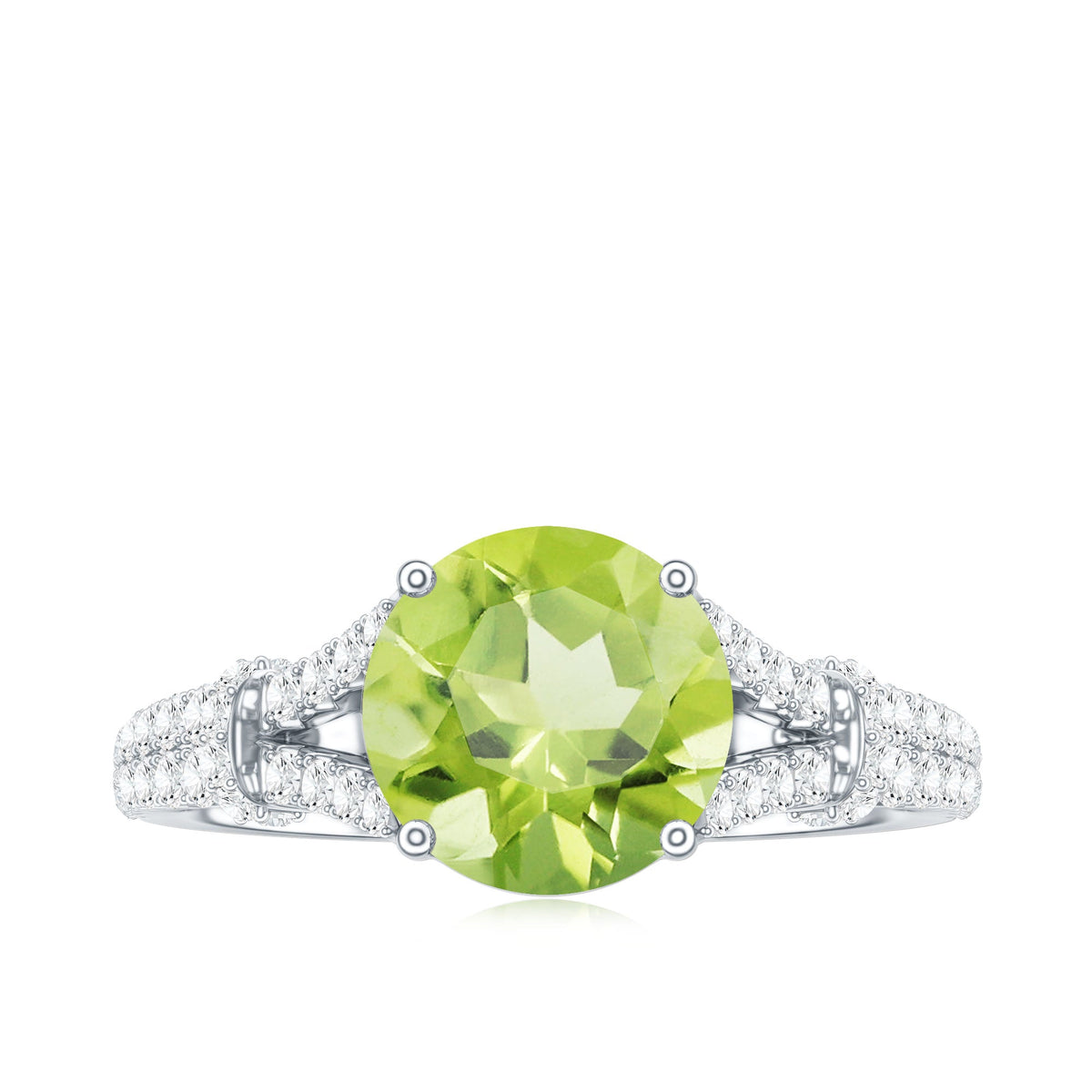 Peridot Solitaire Engagement Ring with Moissanite in Split Shank