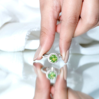 2 Carat Round Peridot Engagement Ring with Diamond Halo