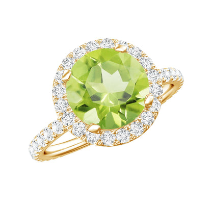 2 Carat Round Peridot Engagement Ring with Diamond Halo